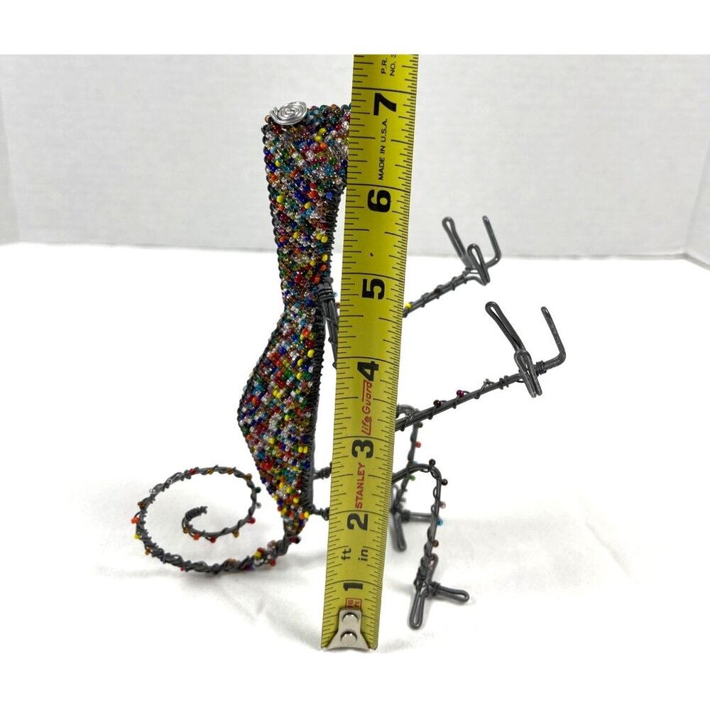 South Africa Handmade Glass Bead Wire Chameleon Lizard Card Pen Holder Vintage - Picture 9 of 10